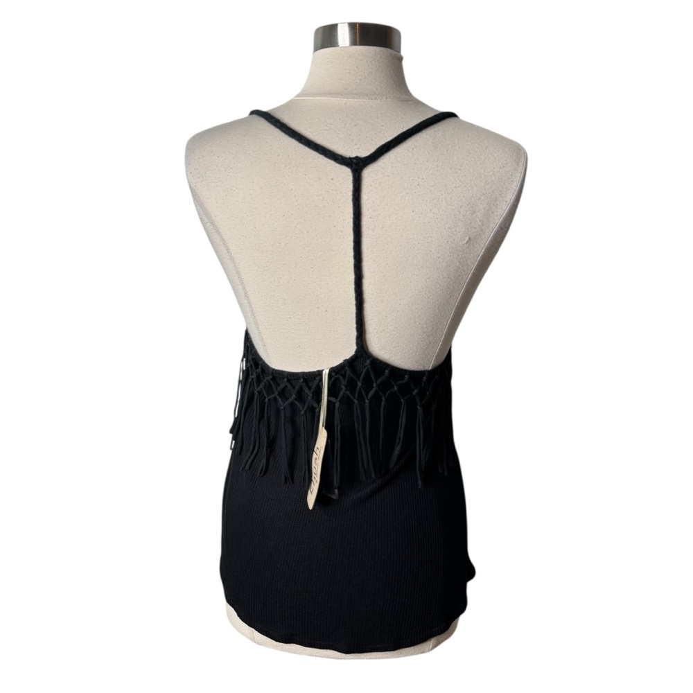 Khush Montana Fringe T-Back Tank Top Black Western Shirt Womens Medium New‎ NWT